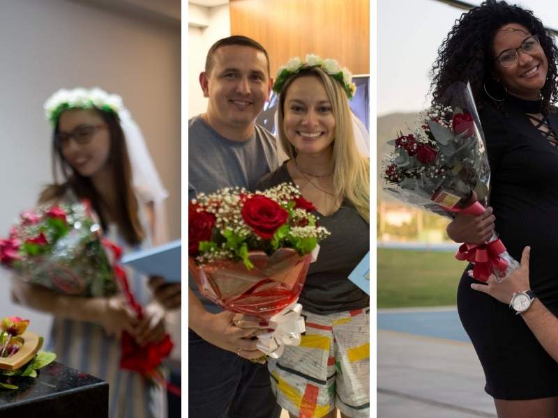 Mulheres com buques de flores.