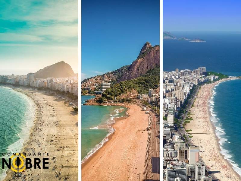 Vista panorâmica de praias no Rio de Janeiro.